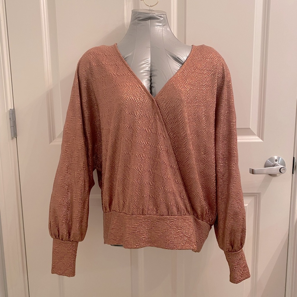 All in Favor Surplice Balloon Sleeve Top, Size: M